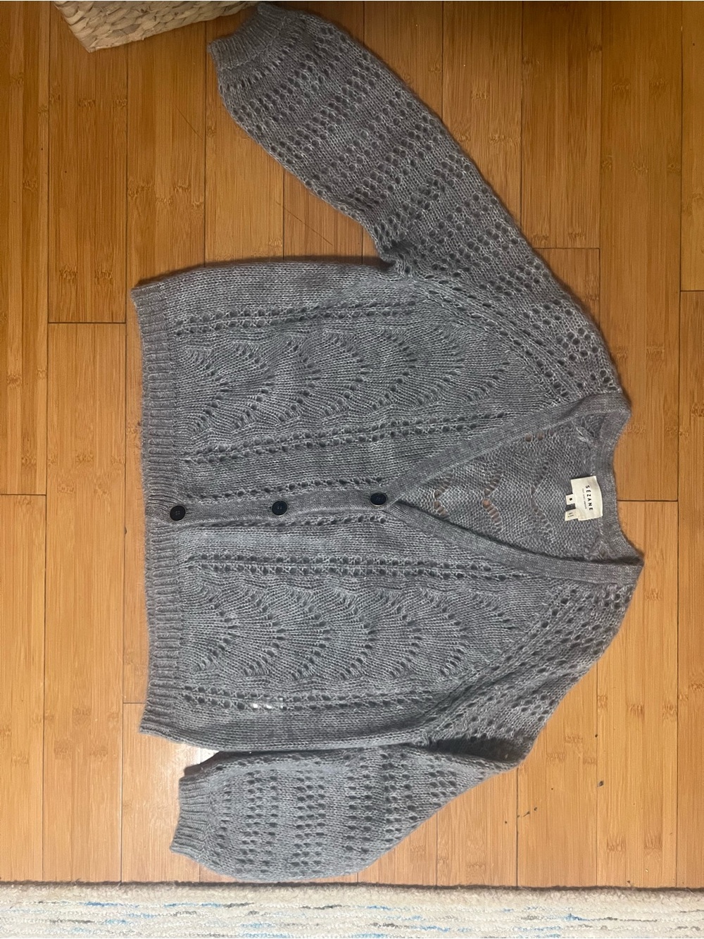Sézane Gray Kid Mohair & Merino Wool Fuzzy Cardigan